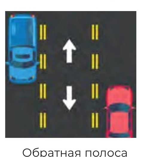 Reversible lane bordered by double broken yellow lines